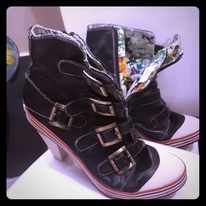 Sneaker style leather high heel